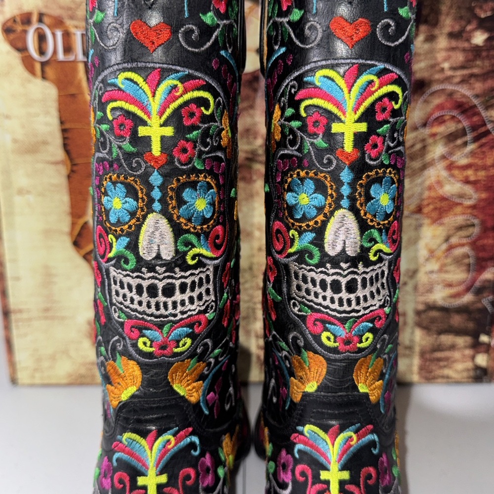 Old Gringo Black Sugar Skull Western Gothic Cowboy Boots 7.5 Dia De Los Muertos - Picture 10 of 16
